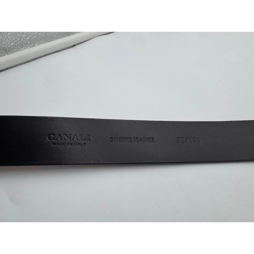 Canali Mens Brown Suede Leather Belt Solid Brass‎ Buckle Made in Italy Logo C